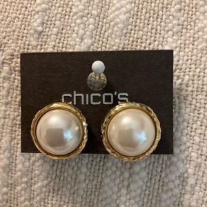 0184-Chico's Gold and White Statement Earrings